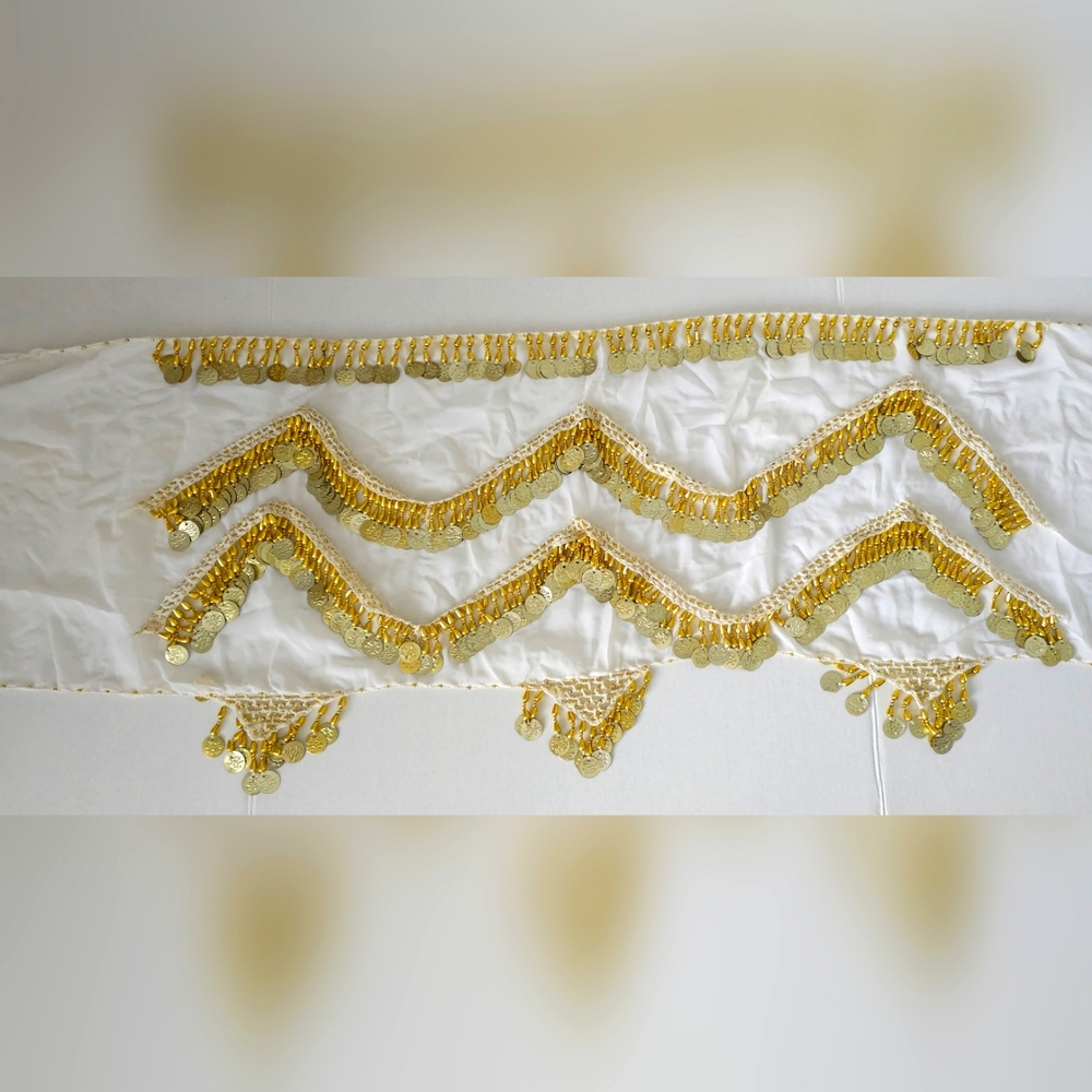 White and Gold coins Belly Dancing Wrap L 64 x H 11.5
